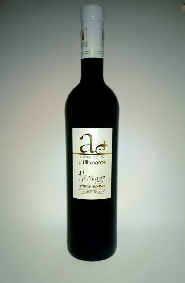 Représentation d'une bouteille de vin rouge du domaine de l'Allamande rouge.