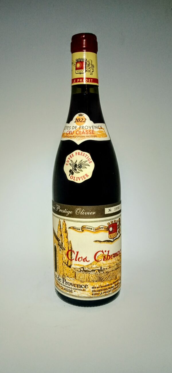 Représentation d'une bouteille de Clos Cibonne rouge Olivier.