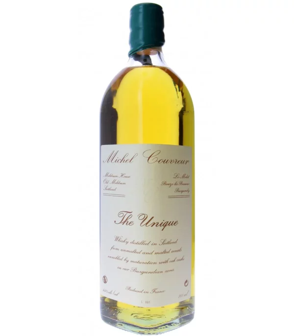 Représentation d’une bouteille de whisky Michel Couvreur The Unique.