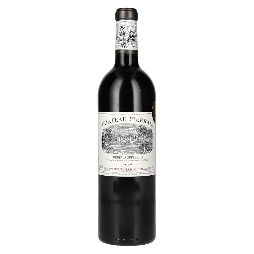 Représentation d’une bouteille de vin rouge issue de la production du Château Pierrail.
