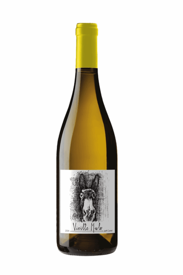 Image représentant une bouteille de la Vieille Mule, un vin blanc du Sud-ouest conçu par Jeff Carrel.