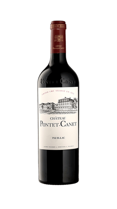 Représentation d’une bouteille de vin rouge de Bordeaux du Château Pontet-Canet.