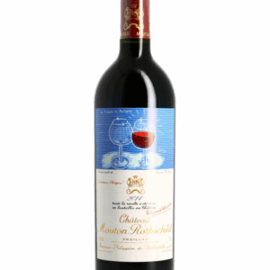 Image présentant une bouteille de vin rouge du Château Mouton Rothschild.