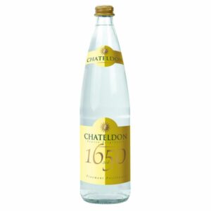 Représentation photographique d’une bouteille d’eau pétillante Chateldon.