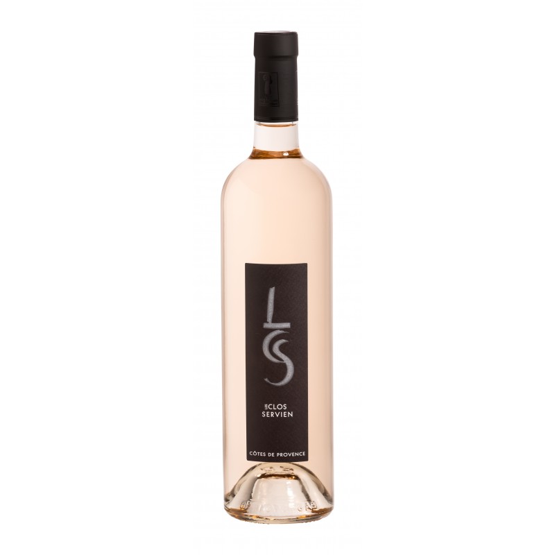 Imagine représentant une bouteille de vin de Provence rosé produit par Les Clos Servien.