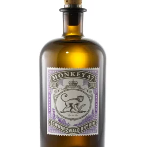 Image représentant une bouteille de gin allemand Monkey 47.